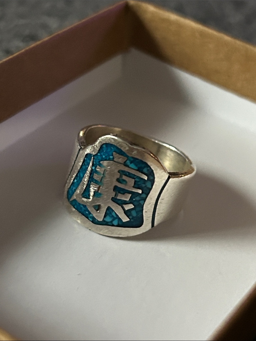 Kanji Signet Ring with Turquoise Inlay sterling silver